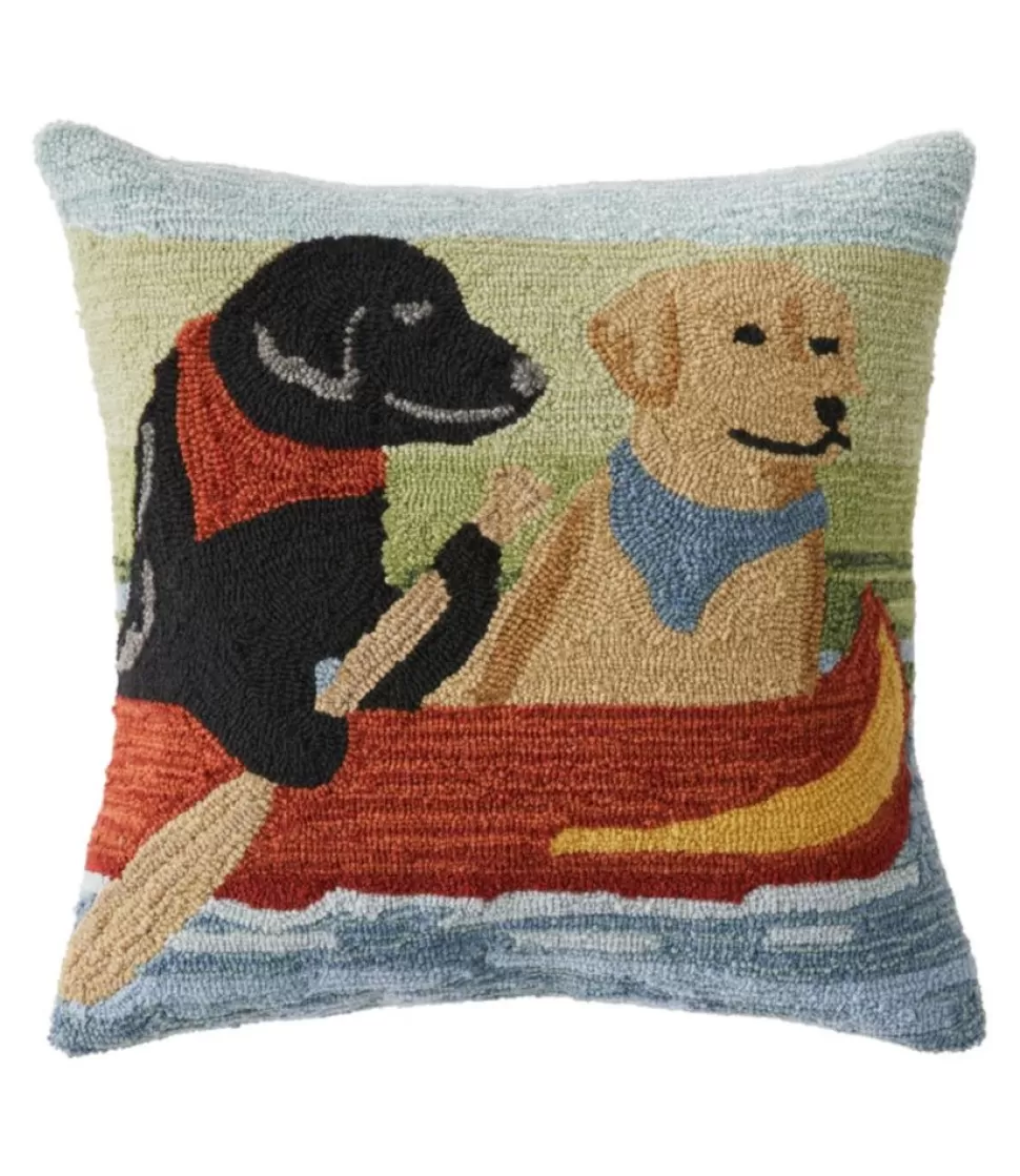 Fashion "Indoor/Outdoor Hooked Pillow, Dogs in Canoe" Home Decor