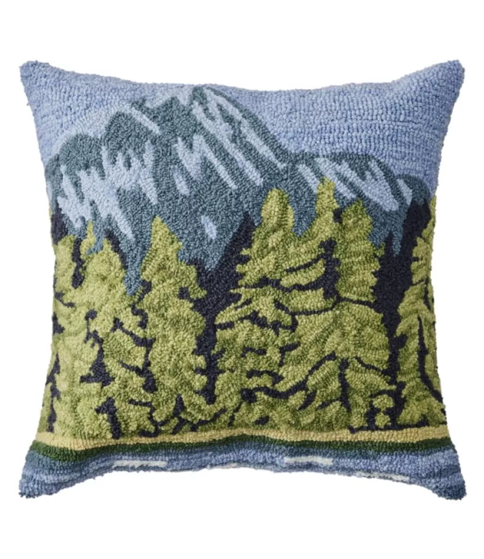 Clearance "Indoor/Outdoor Hooked Pillow, Lakeside Mountain Scene" Home Decor