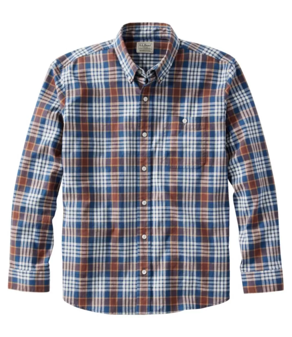 Best Sale "Men's Comfort Stretch Chambray Shirt, Long-Sleeve, Slightly Fitted Untucked Fit, Plaid" Shirts