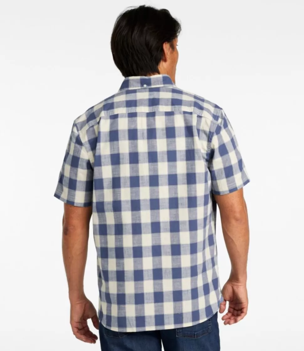 Shop "Men's Comfort Stretch Chambray Shirt, Slightly Fitted Untucked Fit, Short-Sleeve, Plaid" Shirts