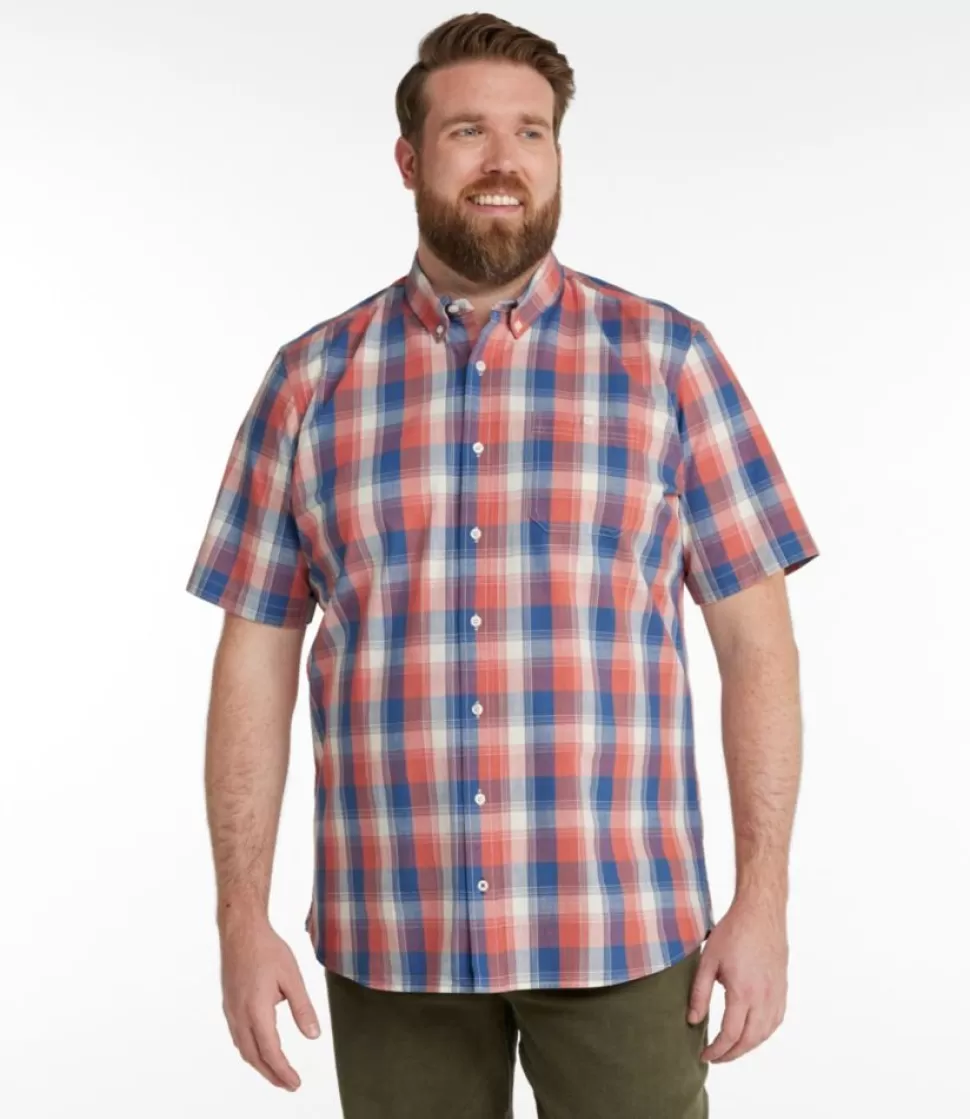 Shop "Men's Comfort Stretch Chambray Shirt, Slightly Fitted Untucked Fit, Short-Sleeve, Plaid" Shirts
