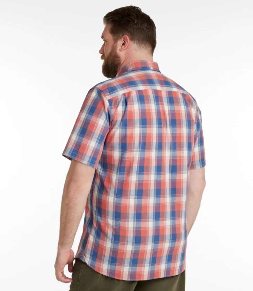 Shop "Men's Comfort Stretch Chambray Shirt, Slightly Fitted Untucked Fit, Short-Sleeve, Plaid" Shirts