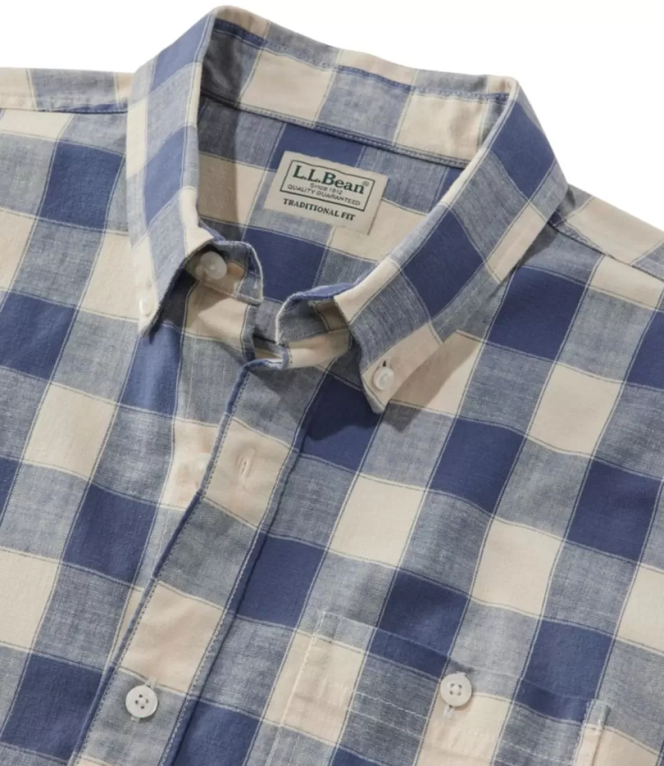 Shop "Men's Comfort Stretch Chambray Shirt, Slightly Fitted Untucked Fit, Short-Sleeve, Plaid" Shirts
