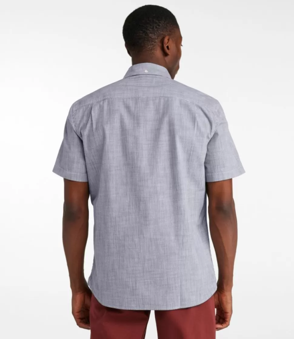 Hot "Men's Comfort Stretch Chambray Shirt, Slightly Fitted Untucked Fit, Short-Sleeve, Stripe" Shirts