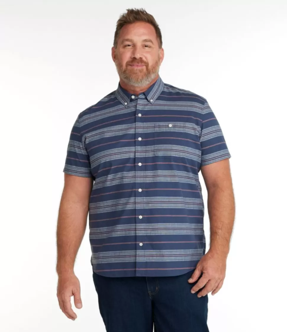 Hot "Men's Comfort Stretch Chambray Shirt, Slightly Fitted Untucked Fit, Short-Sleeve, Stripe" Shirts