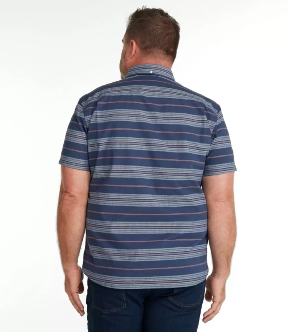 Hot "Men's Comfort Stretch Chambray Shirt, Slightly Fitted Untucked Fit, Short-Sleeve, Stripe" Shirts