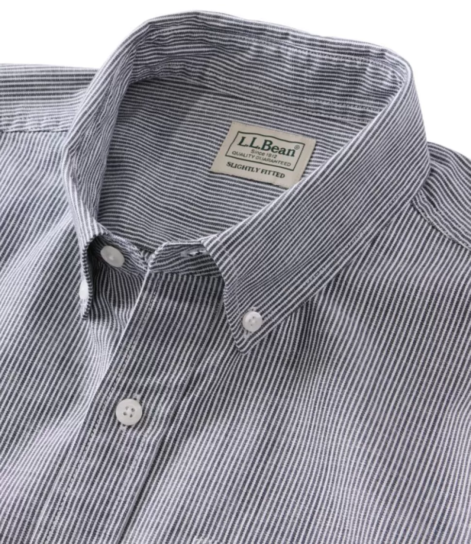 Hot "Men's Comfort Stretch Chambray Shirt, Slightly Fitted Untucked Fit, Short-Sleeve, Stripe" Shirts