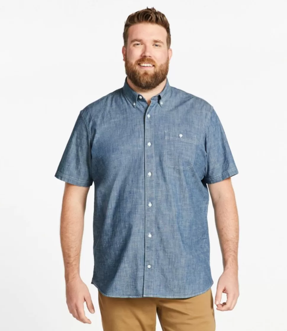 Clearance "Men's Comfort Stretch Chambray Shirt, Traditional Untucked Fit, Short-Sleeve" Shirts