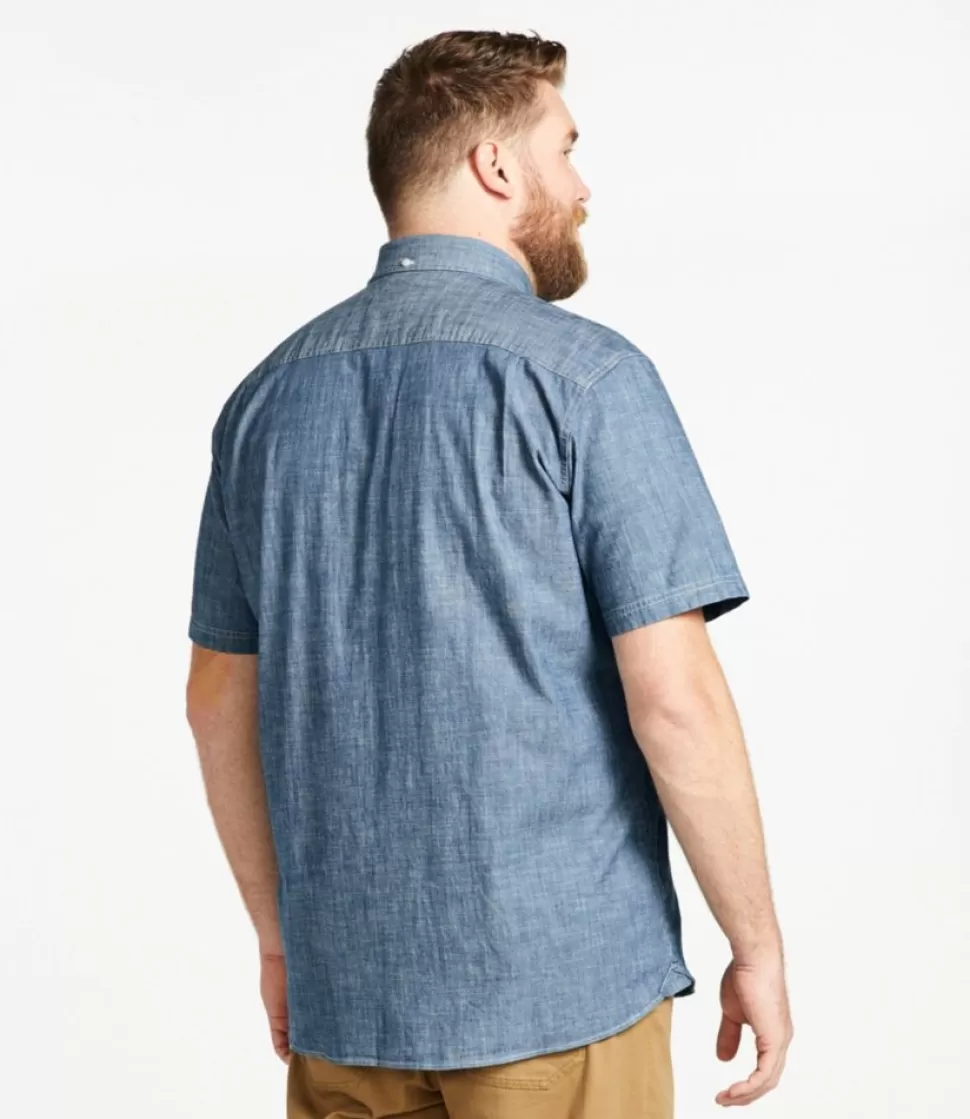 Clearance "Men's Comfort Stretch Chambray Shirt, Traditional Untucked Fit, Short-Sleeve" Shirts