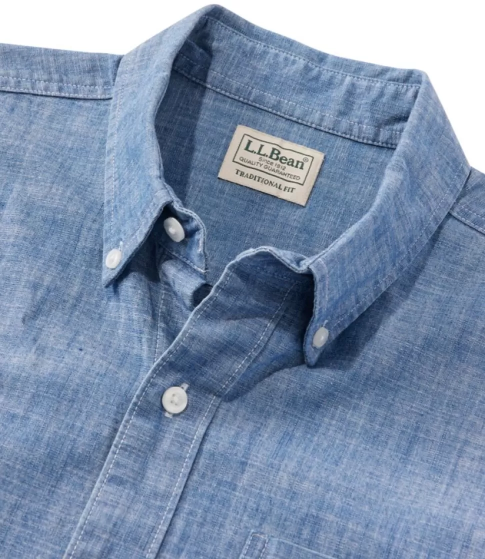 Clearance "Men's Comfort Stretch Chambray Shirt, Traditional Untucked Fit, Short-Sleeve" Shirts
