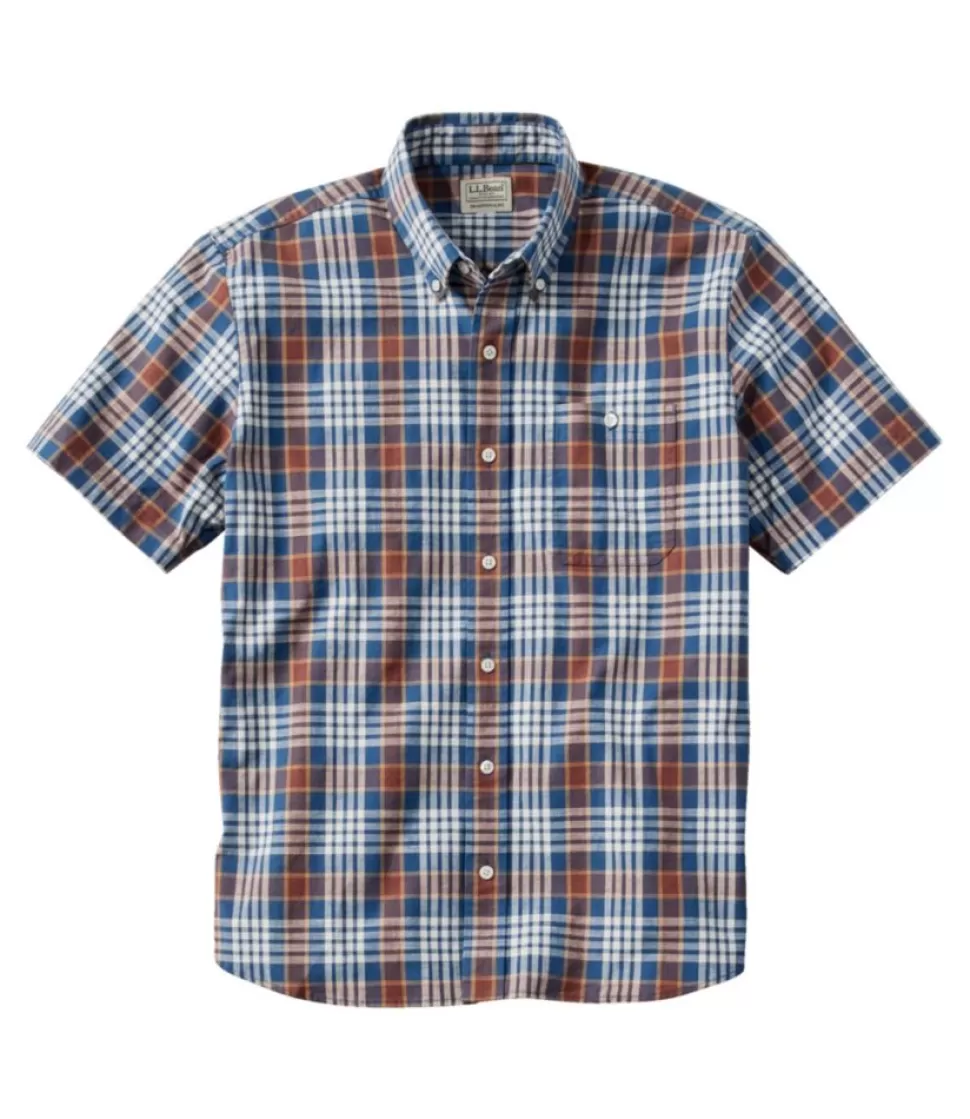 Shop "Men's Comfort Stretch Chambray Shirt, Traditional Untucked Fit, Short-Sleeve, Plaid" Shirts