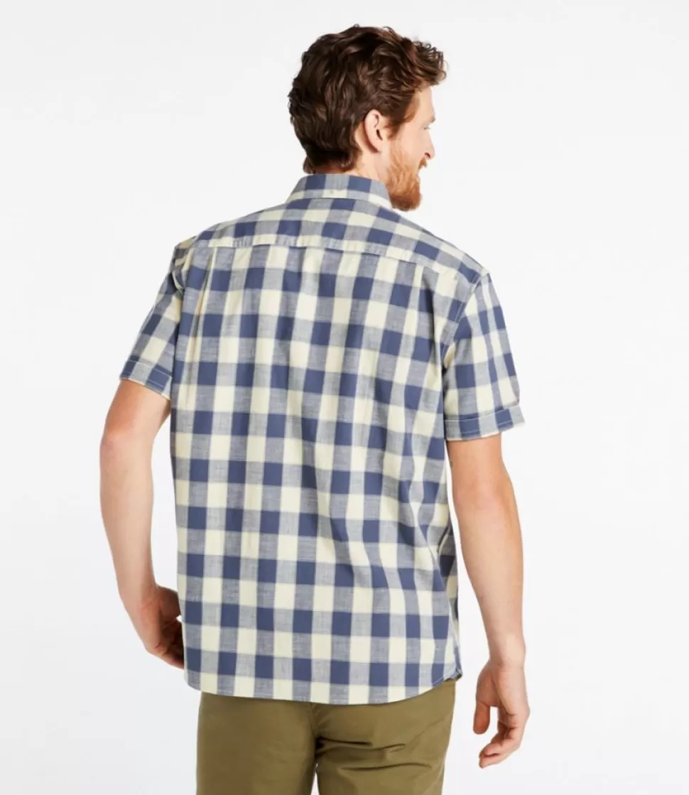 Shop "Men's Comfort Stretch Chambray Shirt, Traditional Untucked Fit, Short-Sleeve, Plaid" Shirts