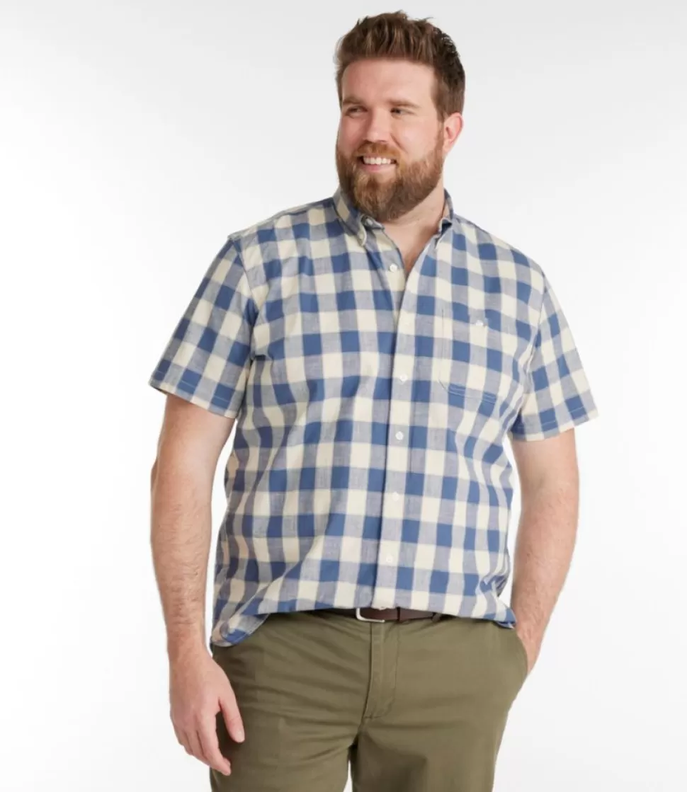 Shop "Men's Comfort Stretch Chambray Shirt, Traditional Untucked Fit, Short-Sleeve, Plaid" Shirts