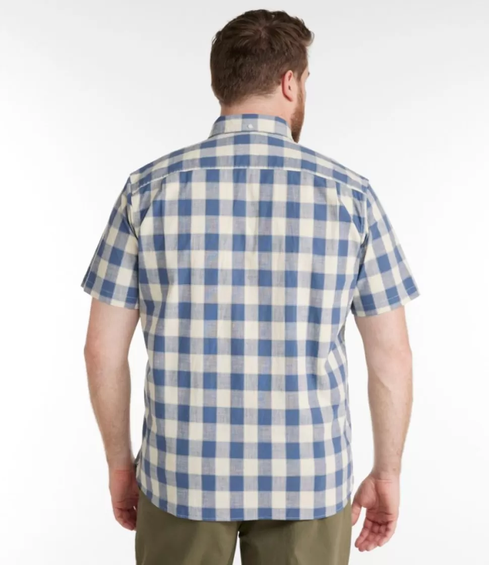 Shop "Men's Comfort Stretch Chambray Shirt, Traditional Untucked Fit, Short-Sleeve, Plaid" Shirts