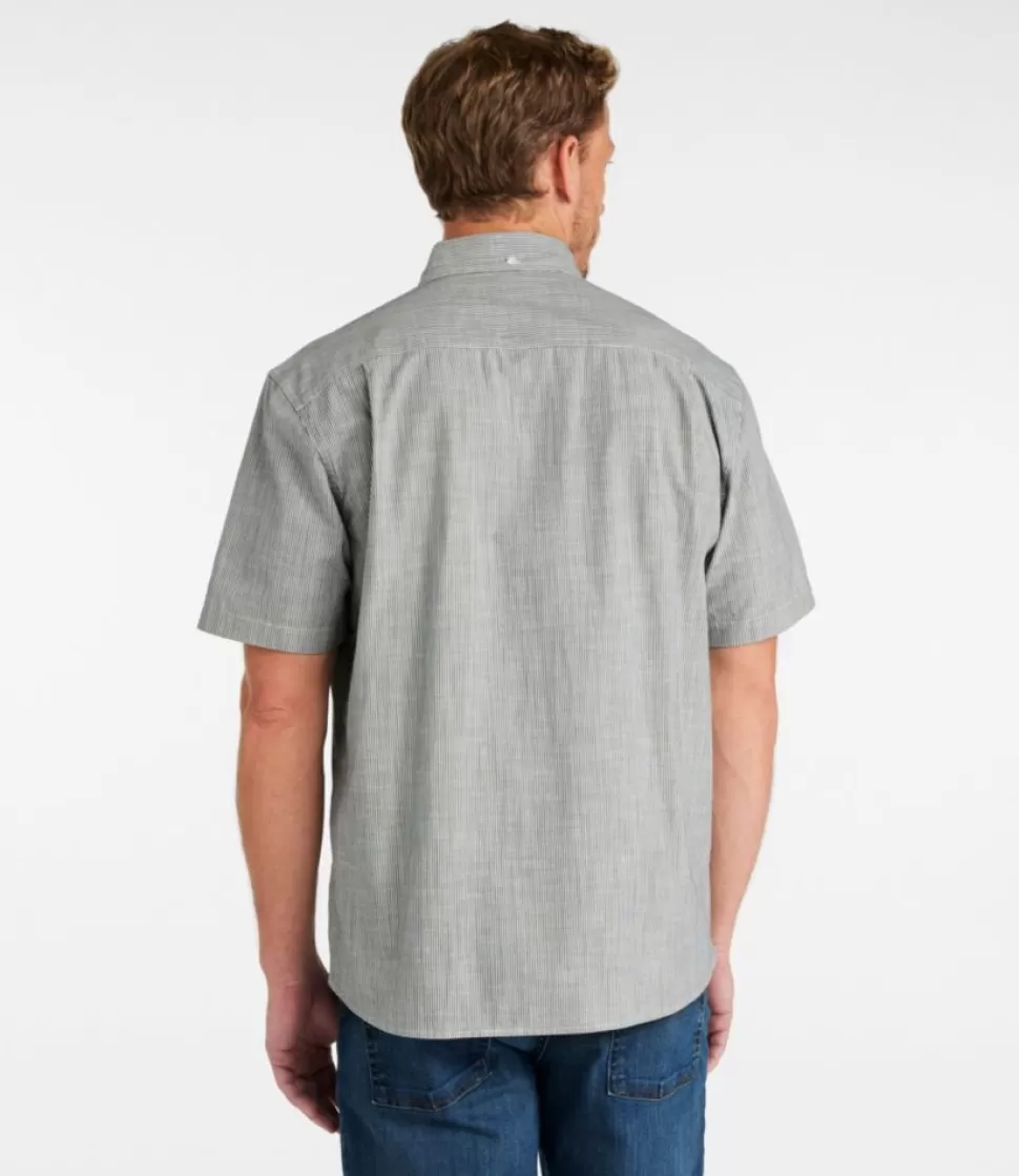 Fashion "Men's Comfort Stretch Chambray Shirt, Traditional Untucked Fit, Short-Sleeve, Stripe" Shirts