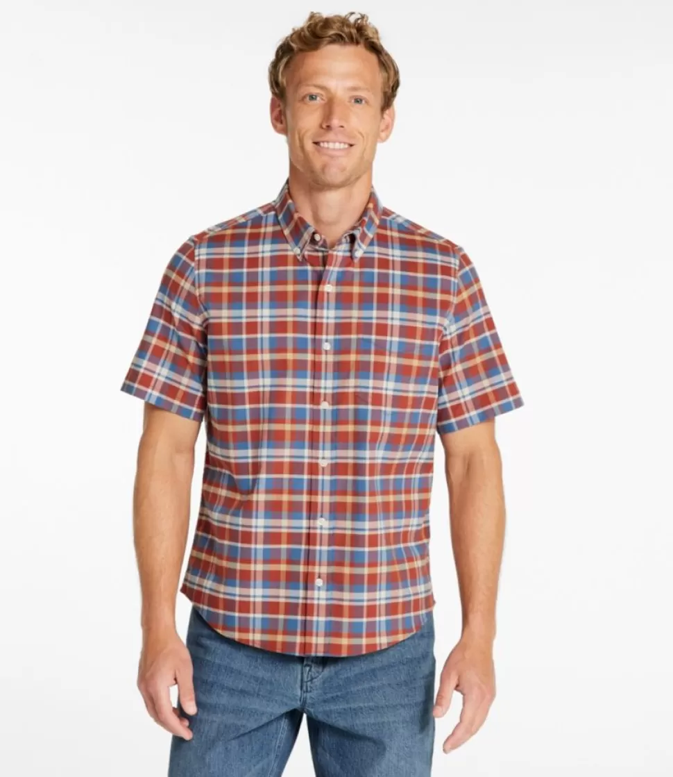 Fashion "Men's Comfort Stretch Oxford, Slightly Fitted Untucked Fit, Short-Sleeve, Plaid" Shirts