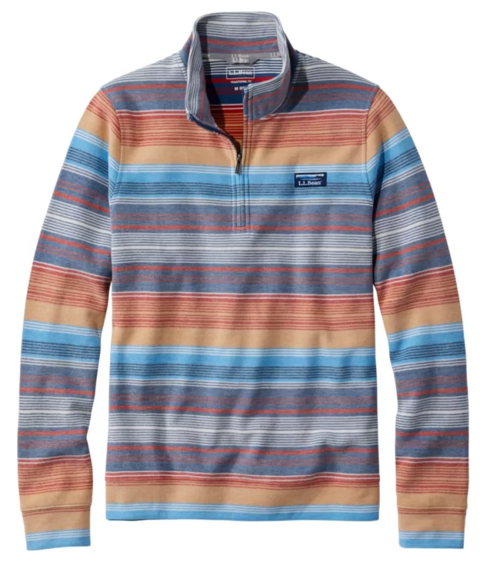 Clearance "Men's Comfort Stretch Piqué Quarter Zip Pullover, Long-Sleeve, Stripe" Sweatshirts