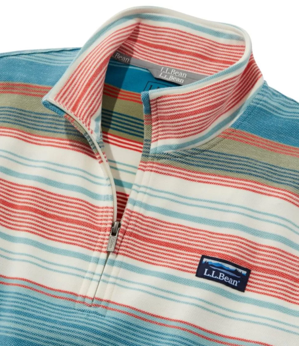Clearance "Men's Comfort Stretch Piqué Quarter Zip Pullover, Long-Sleeve, Stripe" Sweatshirts