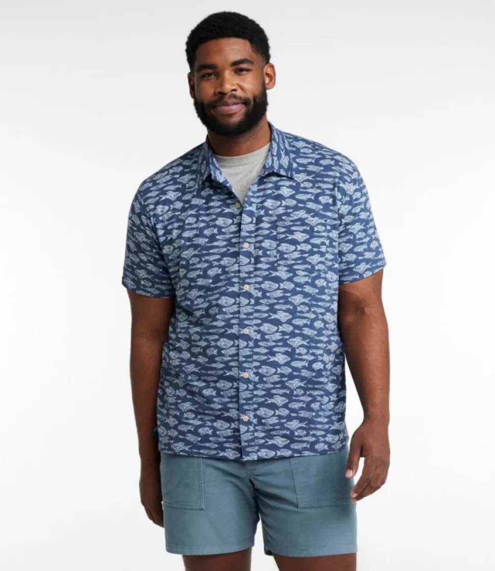 Cheap "Men's Lakewashed Performance Shirts, Button-Front Shirt, Short-Sleeve, Print" Shirts
