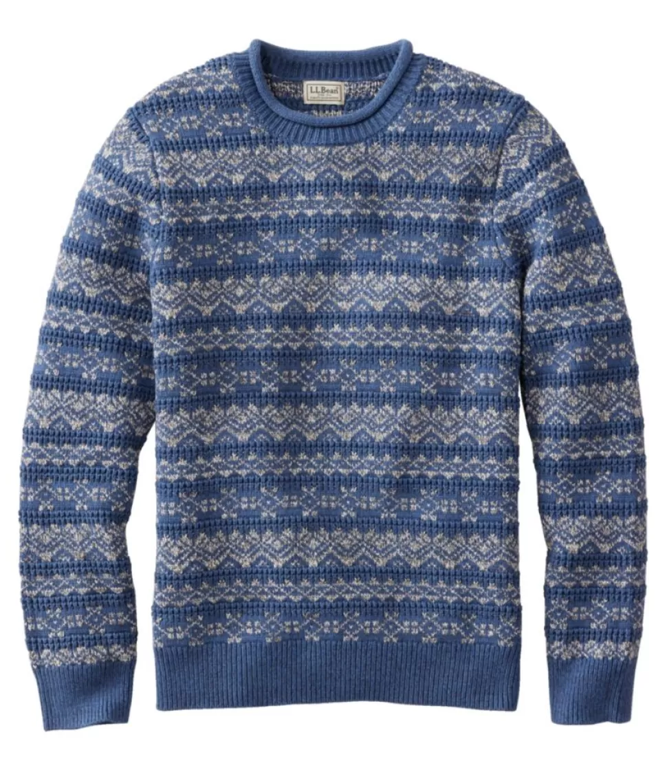Hot "Men's Organic Cotton Waffle Sweater, Crewneck, Fair Isle" Sweaters