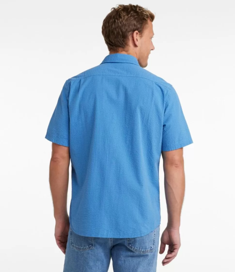 Clearance "Men's Organic Cotton Seersucker Shirt, Short-Sleeve, Slightly Fitted, Plaid" Shirts