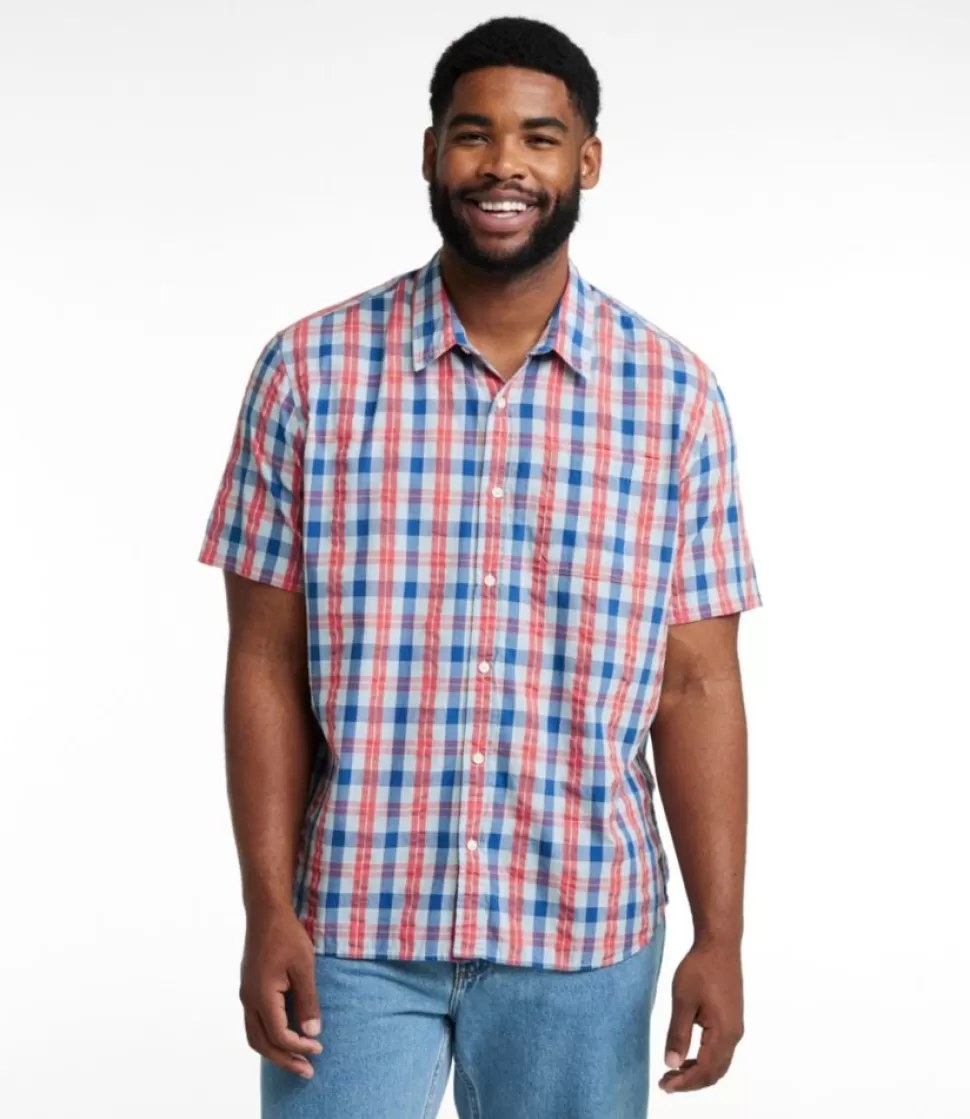 Clearance "Men's Organic Cotton Seersucker Shirt, Short-Sleeve, Slightly Fitted, Plaid" Shirts