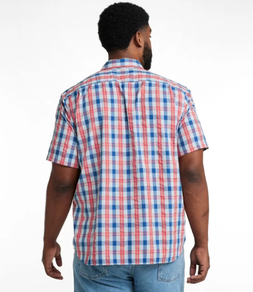 Clearance "Men's Organic Cotton Seersucker Shirt, Short-Sleeve, Slightly Fitted, Plaid" Shirts
