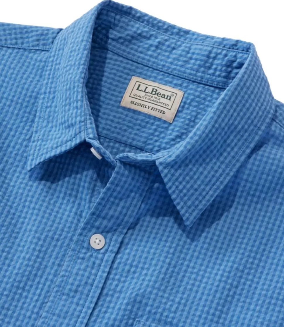 Clearance "Men's Organic Cotton Seersucker Shirt, Short-Sleeve, Slightly Fitted, Plaid" Shirts