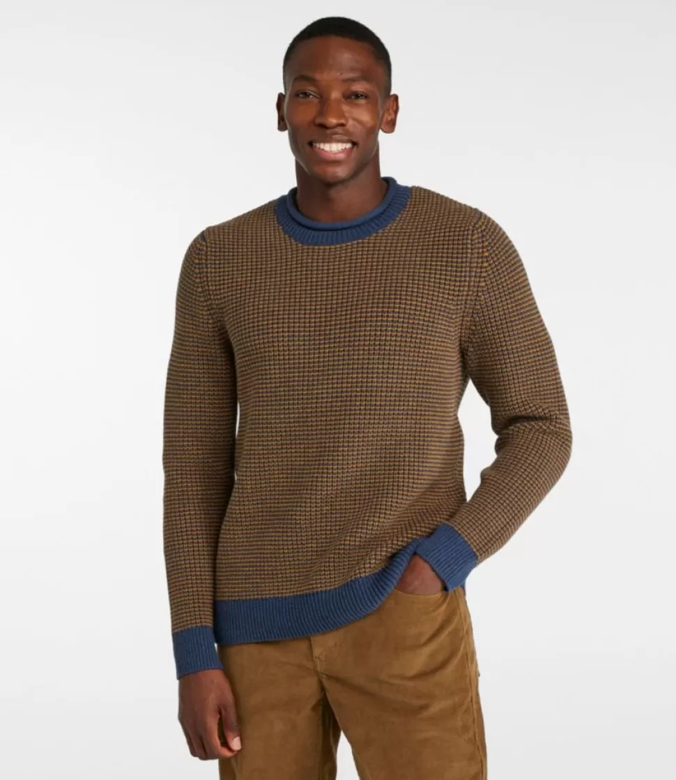 Cheap "Men's Organic Cotton Waffle Sweater, Rollneck Crew, Stripe" Sweaters