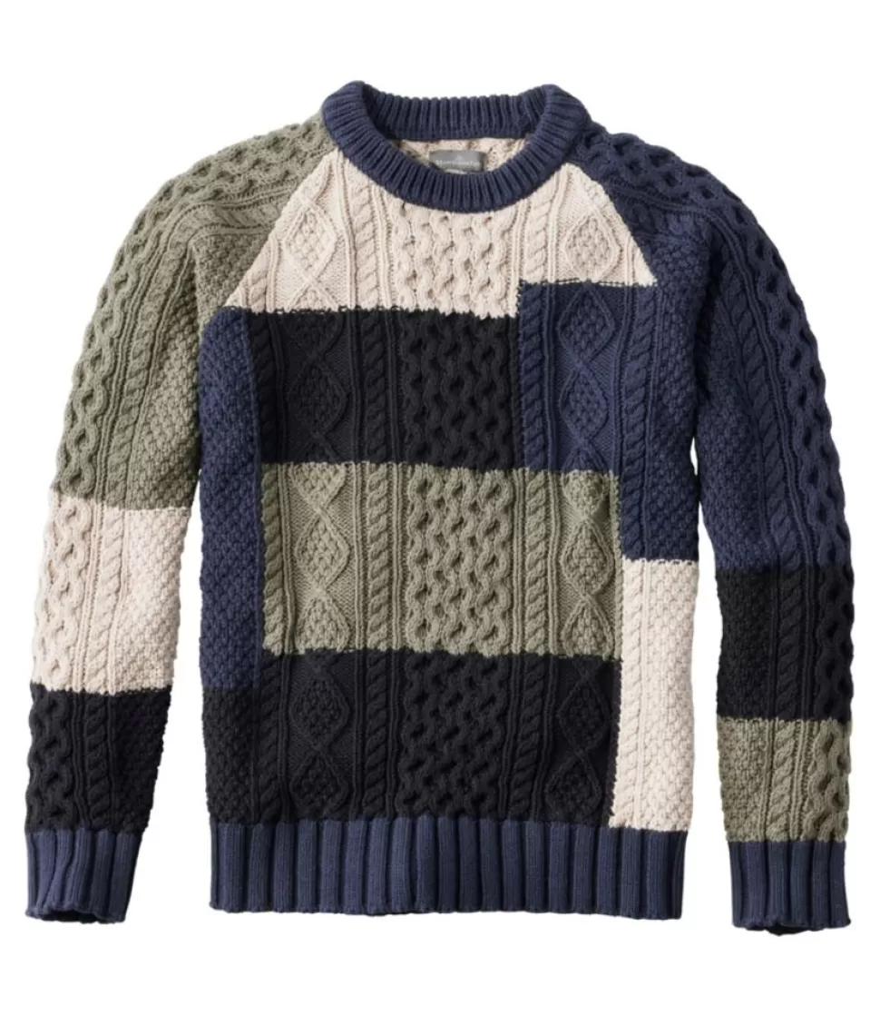 New "Men's Signature Cotton Fisherman Sweater, Crewneck, Colorblock" Sweaters