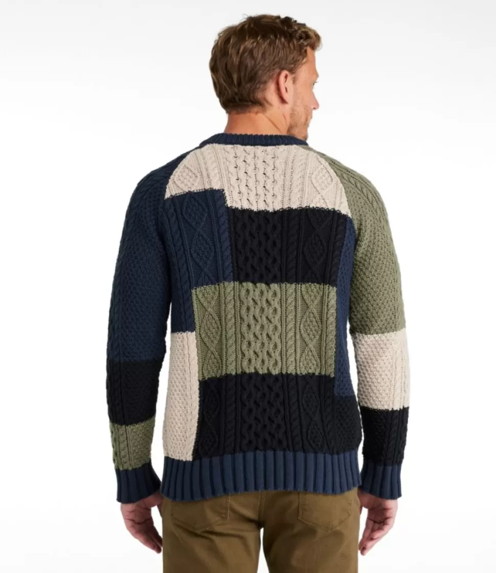 New "Men's Signature Cotton Fisherman Sweater, Crewneck, Colorblock" Sweaters