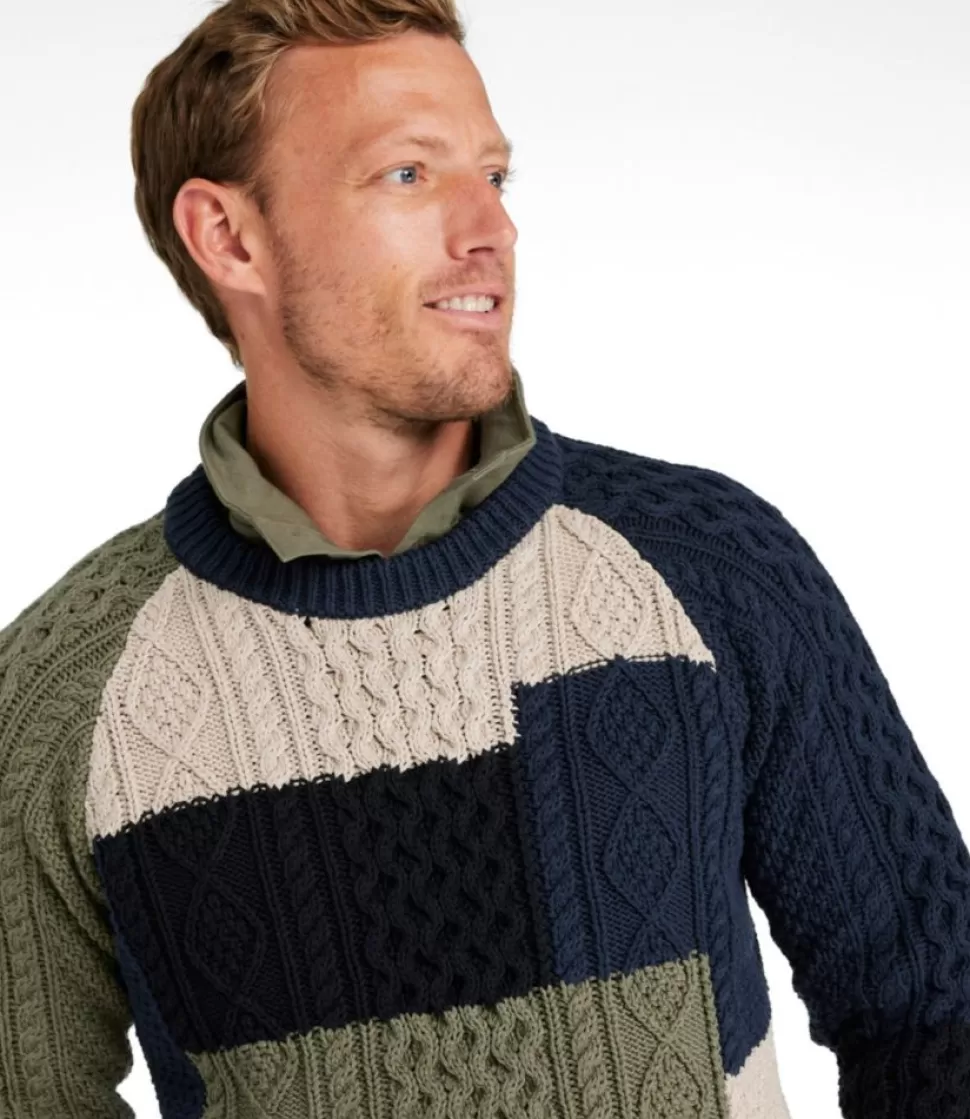 New "Men's Signature Cotton Fisherman Sweater, Crewneck, Colorblock" Sweaters