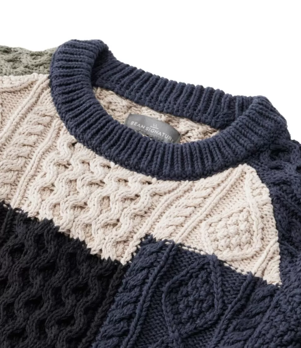 New "Men's Signature Cotton Fisherman Sweater, Crewneck, Colorblock" Sweaters