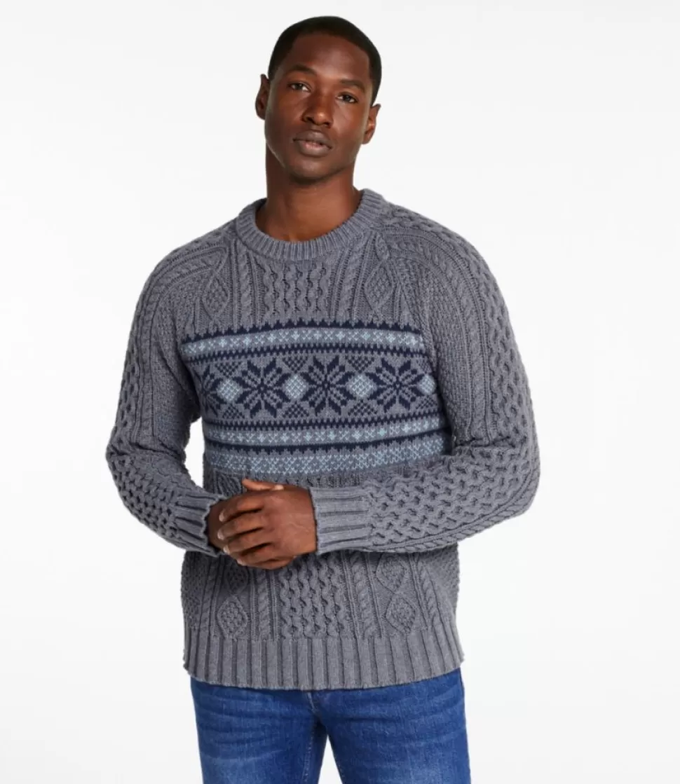 Flash Sale "Men's Signature Cotton Fisherman Sweater, Crewneck, Fair Isle" Sweaters