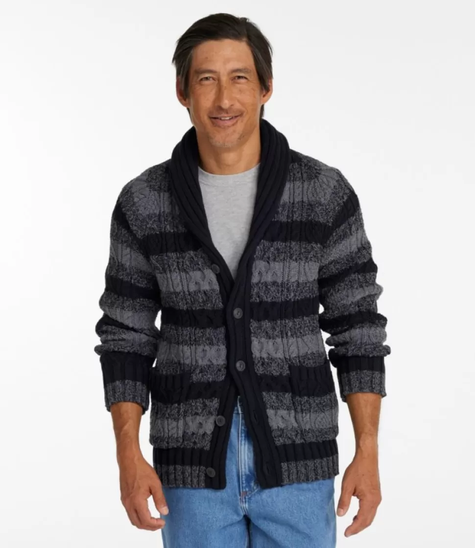 Online "Men's Signature Cotton Fisherman Sweater, Shawl-Collar Cardigan, Stripe" Sweaters
