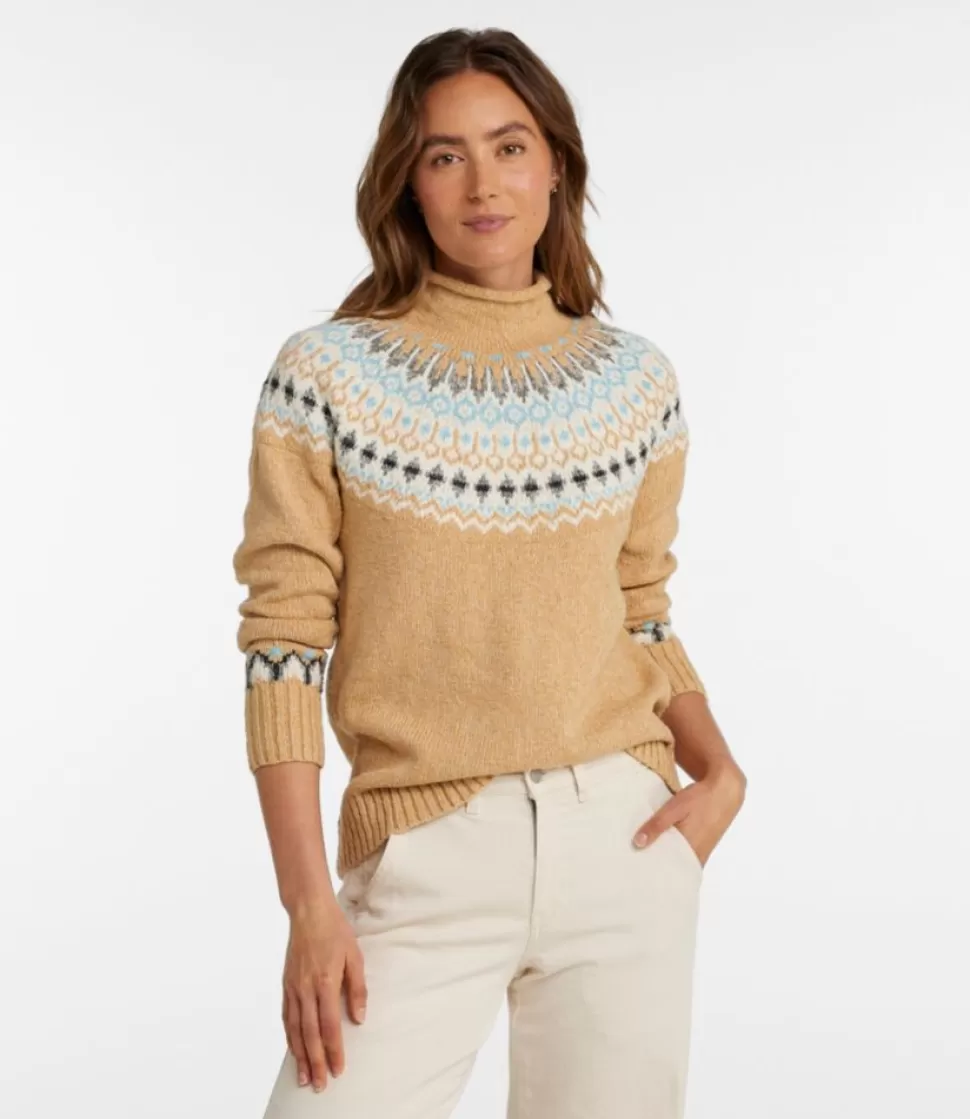 Best Sale "Women's Cotton Ragg Sweater, Funnelneck Pullover Fair Isle" Women Sweaters