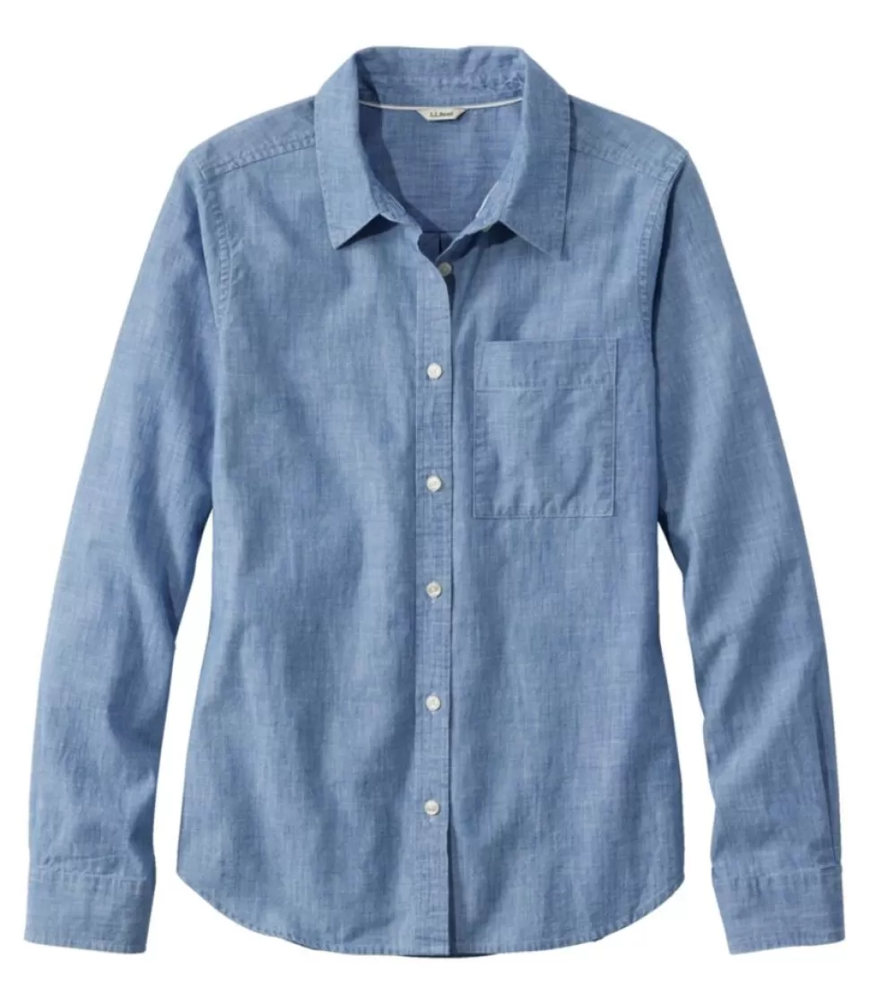 Fashion "Women's Essential Cotton Shirt, Chambray Long Sleeve" Women Shirts & Tops