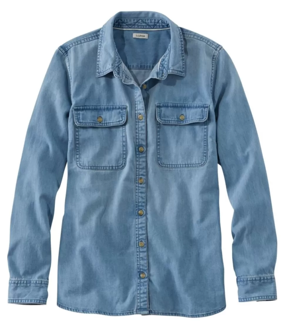 Online "Women's L.L. Bean Heritage Washed Denim Shirt, Long-Sleeve" Women Shirts & Tops