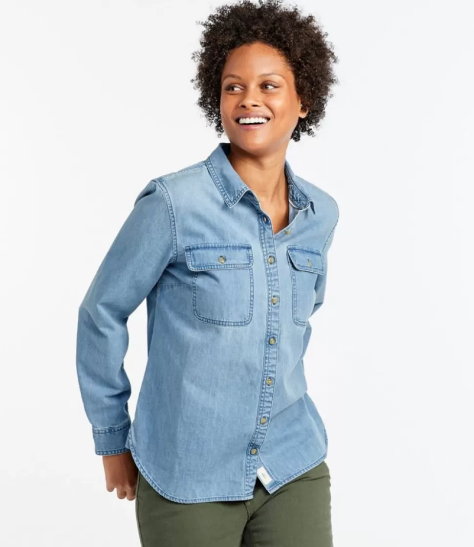 Online "Women's L.L. Bean Heritage Washed Denim Shirt, Long-Sleeve" Women Shirts & Tops