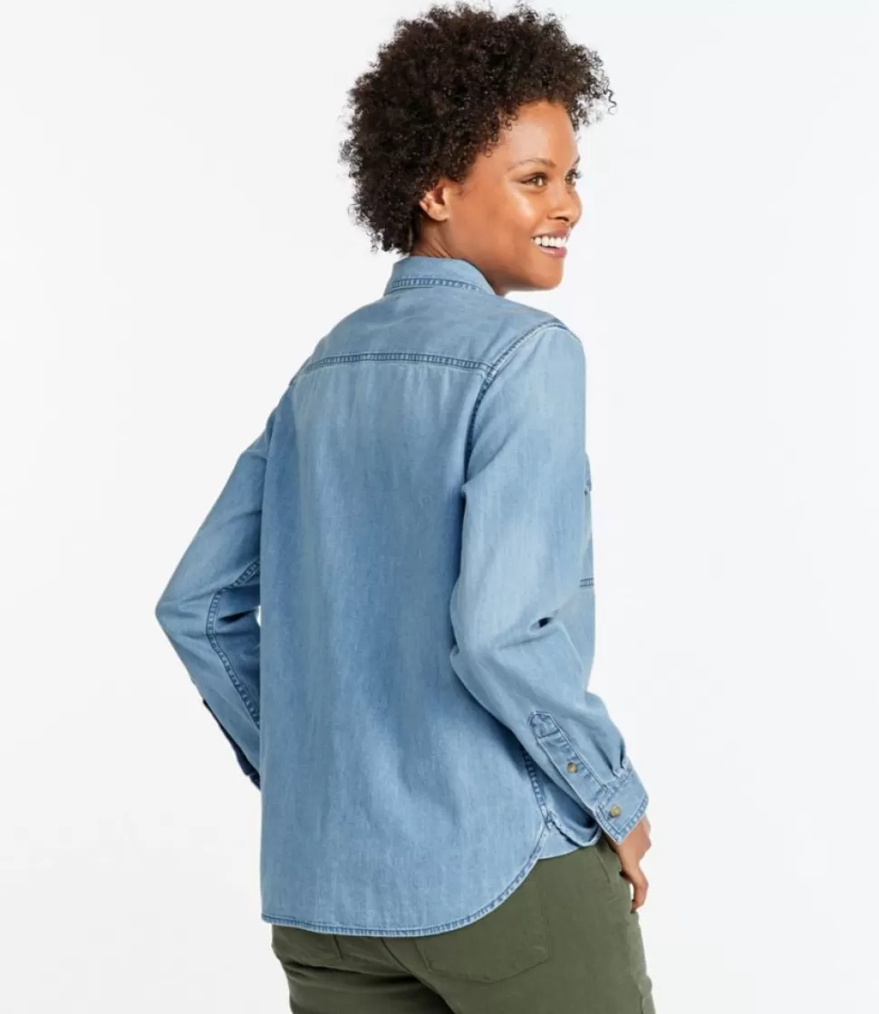 Online "Women's L.L. Bean Heritage Washed Denim Shirt, Long-Sleeve" Women Shirts & Tops