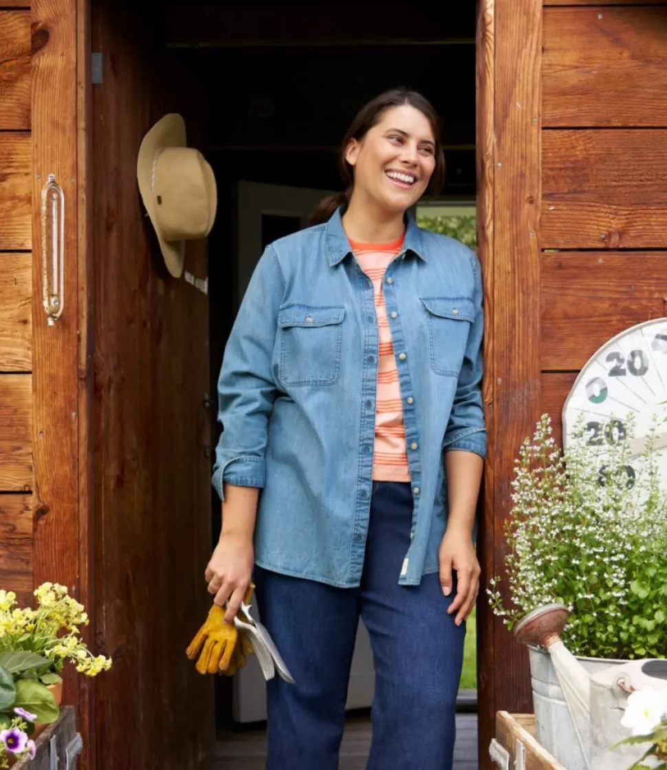 Online "Women's L.L. Bean Heritage Washed Denim Shirt, Long-Sleeve" Women Shirts & Tops