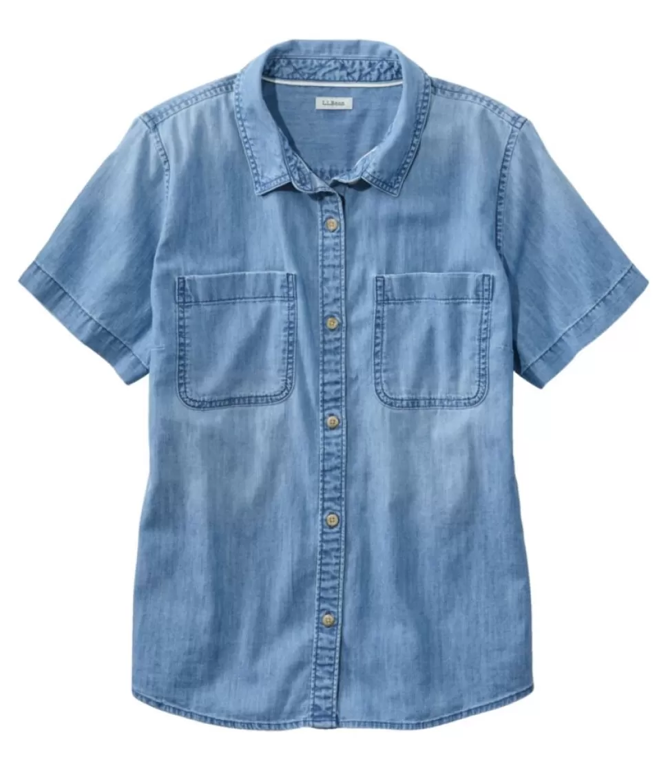 Cheap "Women's L.L. Bean Heritage Washed Lightweight Denim Shirt, Short-Sleeve" Women Shirts & Tops