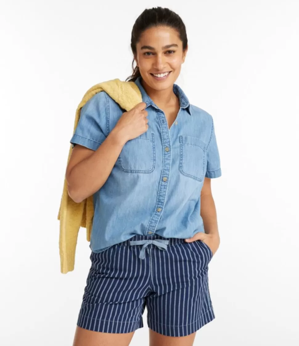 Cheap "Women's L.L. Bean Heritage Washed Lightweight Denim Shirt, Short-Sleeve" Women Shirts & Tops