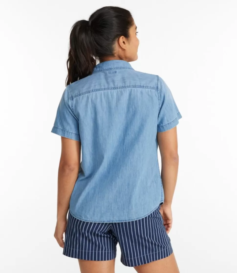 Cheap "Women's L.L. Bean Heritage Washed Lightweight Denim Shirt, Short-Sleeve" Women Shirts & Tops