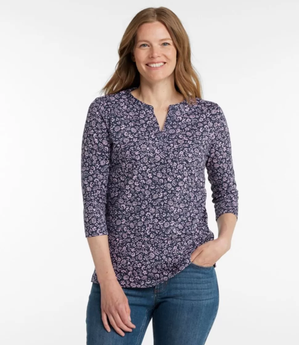 Clearance "Women's Tee, Three-Quarter-Sleeve Splitneck Tunic Print" Women Shirts & Tops