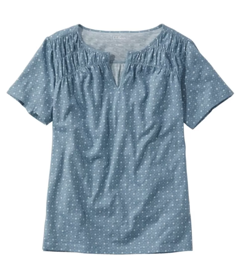 Discount "Women's Organic Cotton Tee, Smocked Notch-Neck Short-Sleeve Print" Women Shirts & Tops