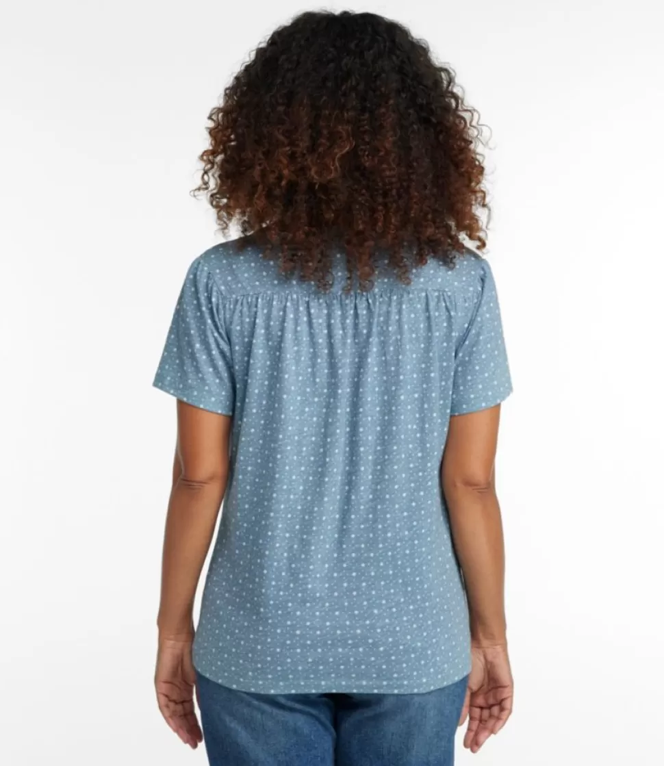 Discount "Women's Organic Cotton Tee, Smocked Notch-Neck Short-Sleeve Print" Women Shirts & Tops