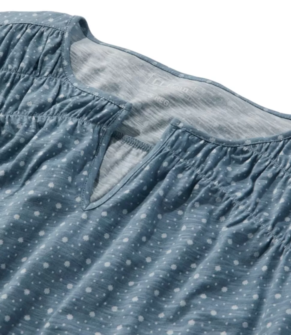 Discount "Women's Organic Cotton Tee, Smocked Notch-Neck Short-Sleeve Print" Women Shirts & Tops