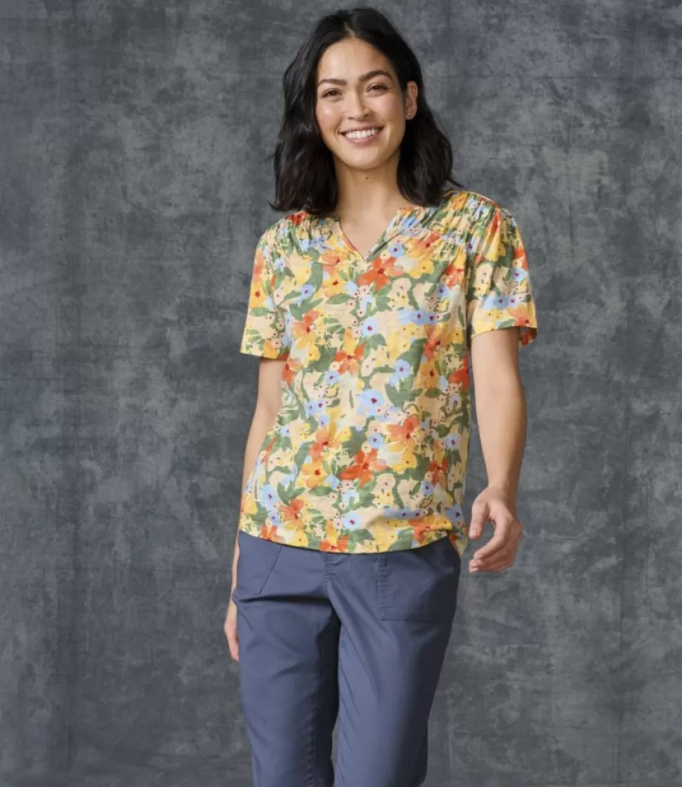 Discount "Women's Organic Cotton Tee, Smocked Notch-Neck Short-Sleeve Print" Women Shirts & Tops
