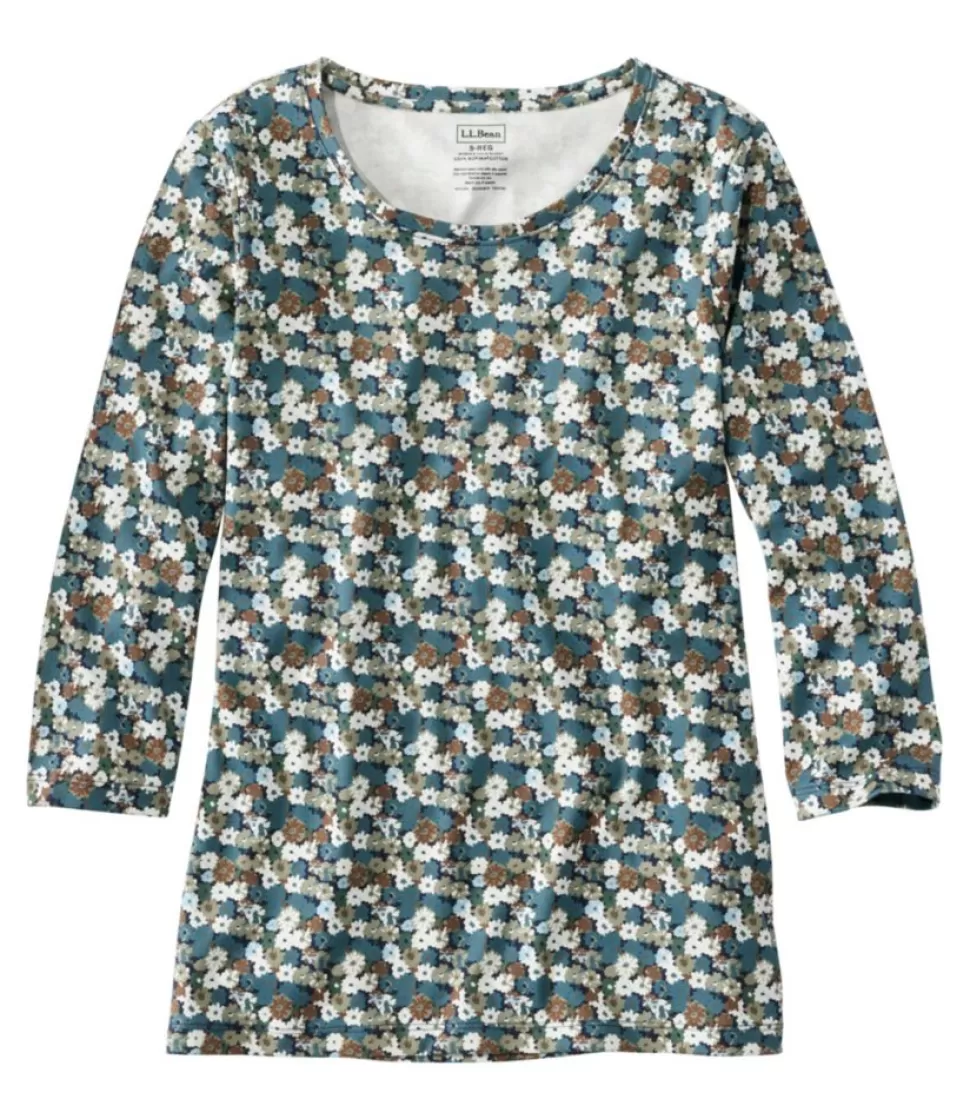 Best Sale "Women's Pima Cotton Shaped Jewelneck Tee, Three-Quarter-Sleeve Print" Women Shirts & Tops